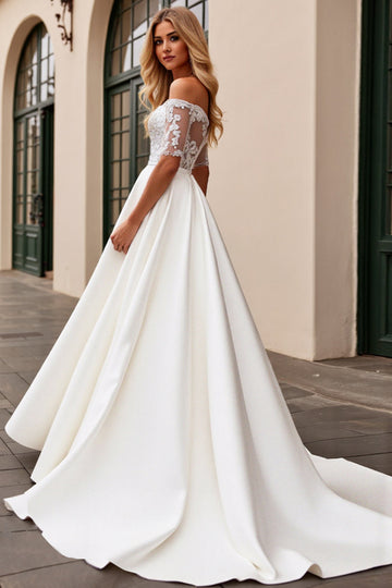 Ivory A Line Off The Shoulder Lace Long Wedding Dress